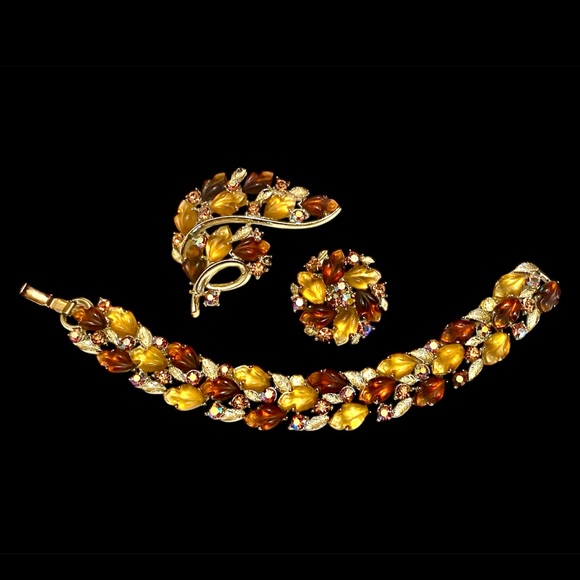 LISNER Signed Molded Jelly Lucite Brooch & Bracelet Designer Set - Vintage. - Picture 3 of 15